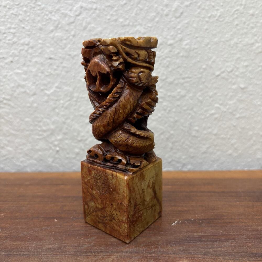 Vintage Chinese Seal Stone Double Dragon Letter Stamper
